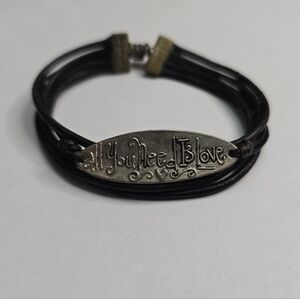 Brutalist All You Need Is Love Black Leather Bracelet with Silver‎ ID Plate